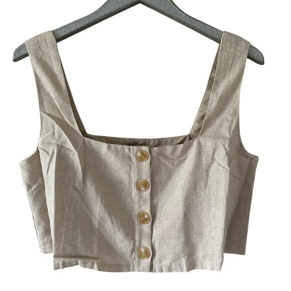Anthropologie Flat White Square-Neck Crop Top Color Sand Size Large NEW - Picture 1 of 8